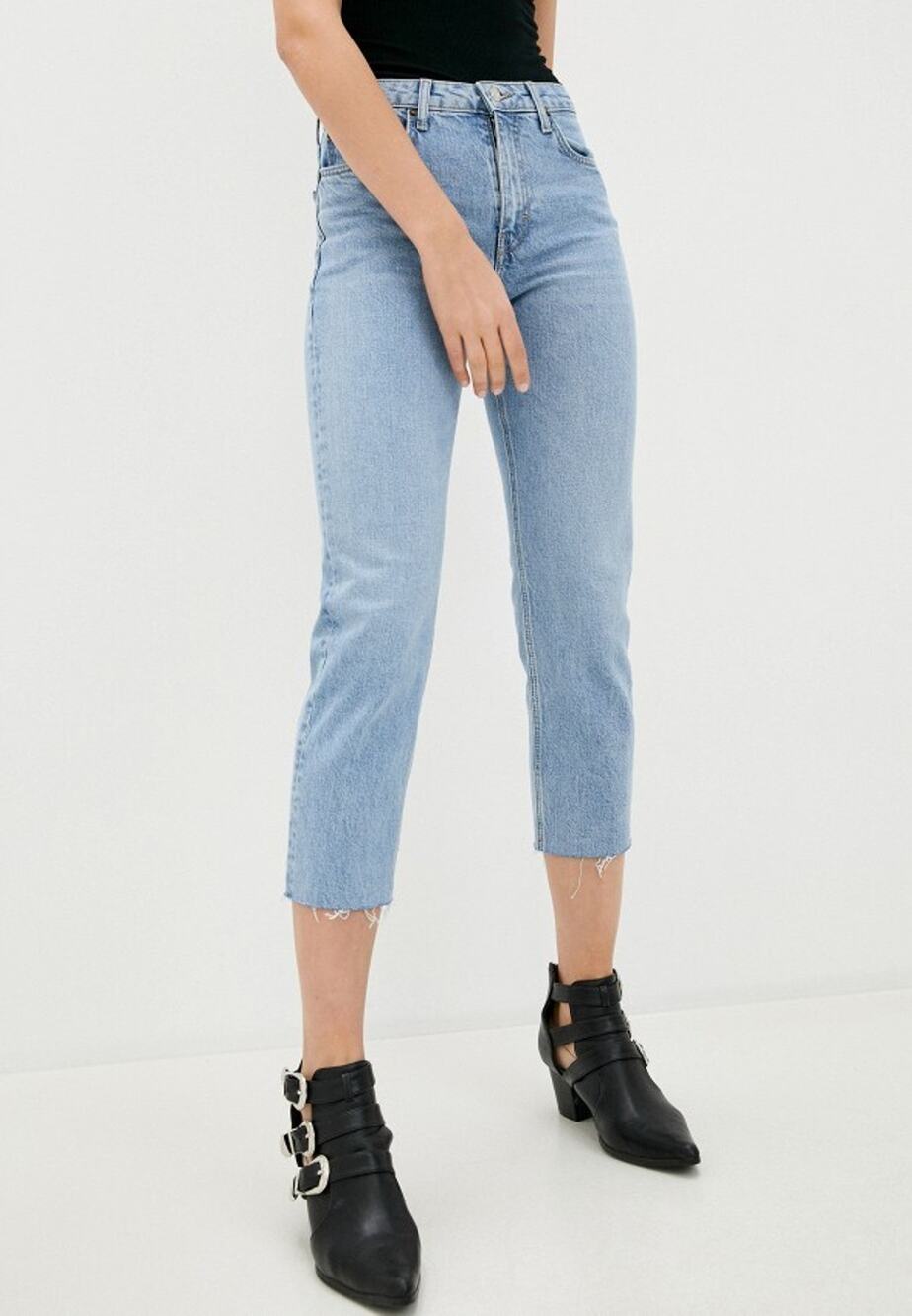 Topshop Straight Leg High Rise Cropped Raw Hem Jeans Light Wash Womens 28
